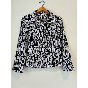 Zenergy by Chico's Jacket Size 0(S)Black White Abstract Print Zip Up Lightweight